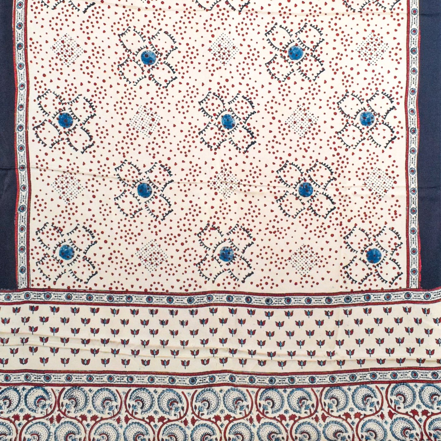 Ajrakh Modal Silk Natural Dye Hand Block Print Saree with Blouse Piece - 5.5 Mtr Length    -  SKU : AI27A01B
