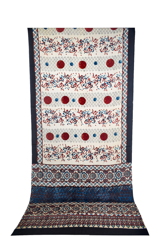 Ajrakh Modal Silk Natural Dye Hand Block Print Saree with Blouse Piece - 5.5 Mtr Length    -  SKU : AI27A01D