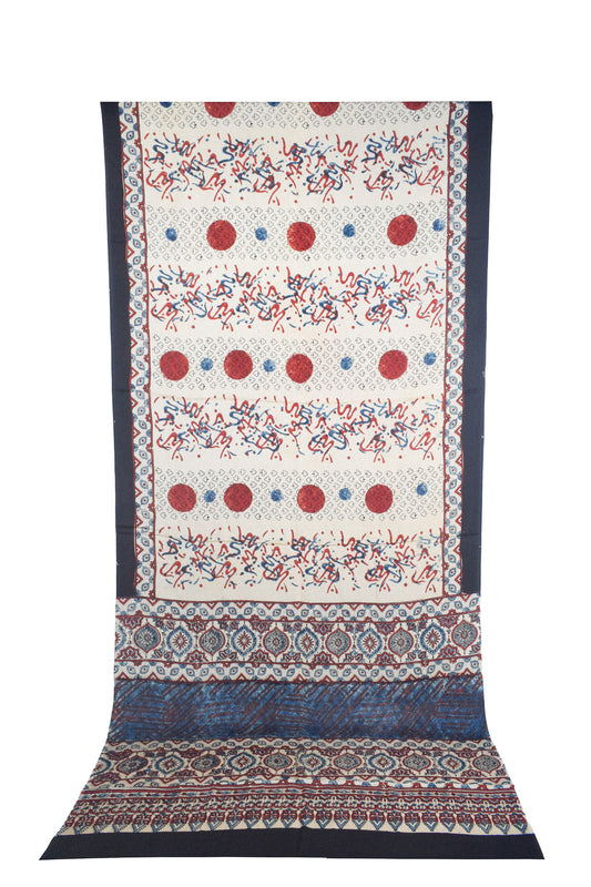 Ajrakh Modal Silk Natural Dye Hand Block Print Saree with Blouse Piece - 5.5 Mtr Length    -  SKU : AI27A01D