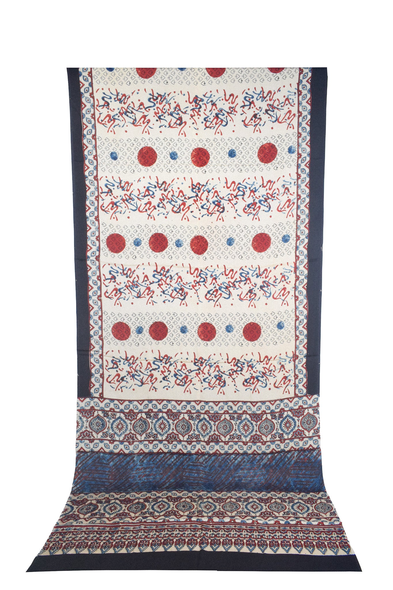 Ajrakh Modal Silk Natural Dye Hand Block Print Saree with Blouse Piece - 5.5 Mtr Length    -  SKU : AI27A01D