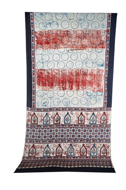 Ajrakh Modal Silk Natural Dye Hand Block Print Saree with Blouse Piece - 5.5 Mtr Length    -  SKU : AI27A01E