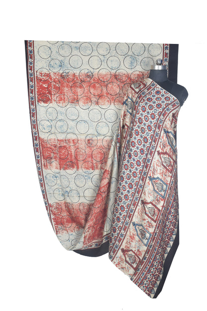 Ajrakh Modal Silk Natural Dye Hand Block Print Saree with Blouse Piece - 5.5 Mtr Length    -  SKU : AI27A01E