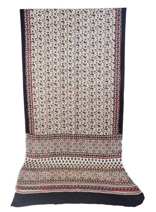 Ajrakh Modal Silk Natural Dye Hand Block Print Saree with Blouse Piece - 5.5 Mtr Length    -  SKU : MS17301D