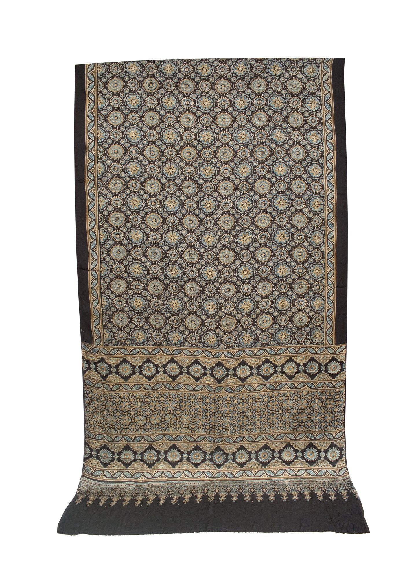 Ajrakh Modal Silk Natural Dye Hand Block Print Saree 5.5 Mtr Length + 0.85 Mtr Blouse Piece    -  SKU : ID24601F