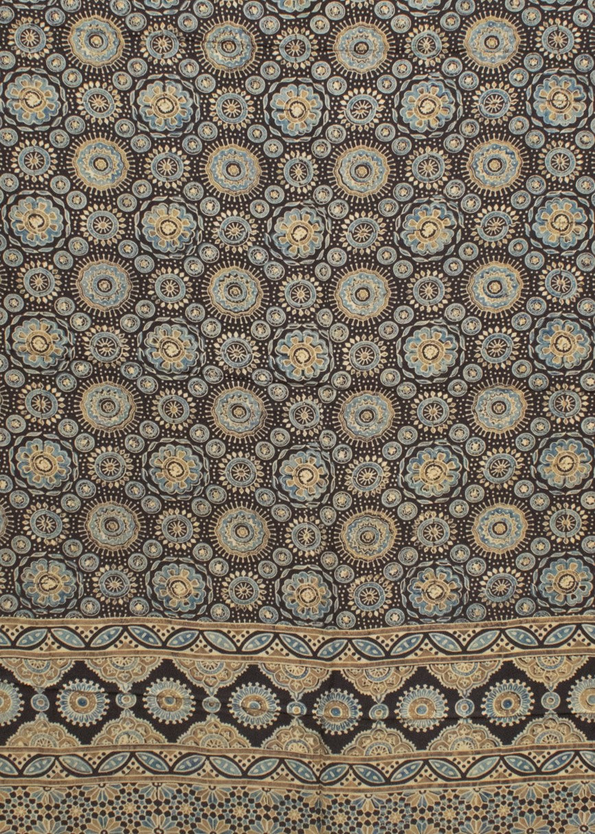 Ajrakh Modal Silk Natural Dye Hand Block Print Saree 5.5 Mtr Length + 0.85 Mtr Blouse Piece    -  SKU : ID24601F