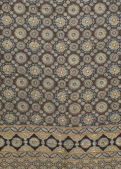 Ajrakh Modal Silk Natural Dye Hand Block Print Saree 5.5 Mtr Length + 0.85 Mtr Blouse Piece    -  SKU : ID24601F