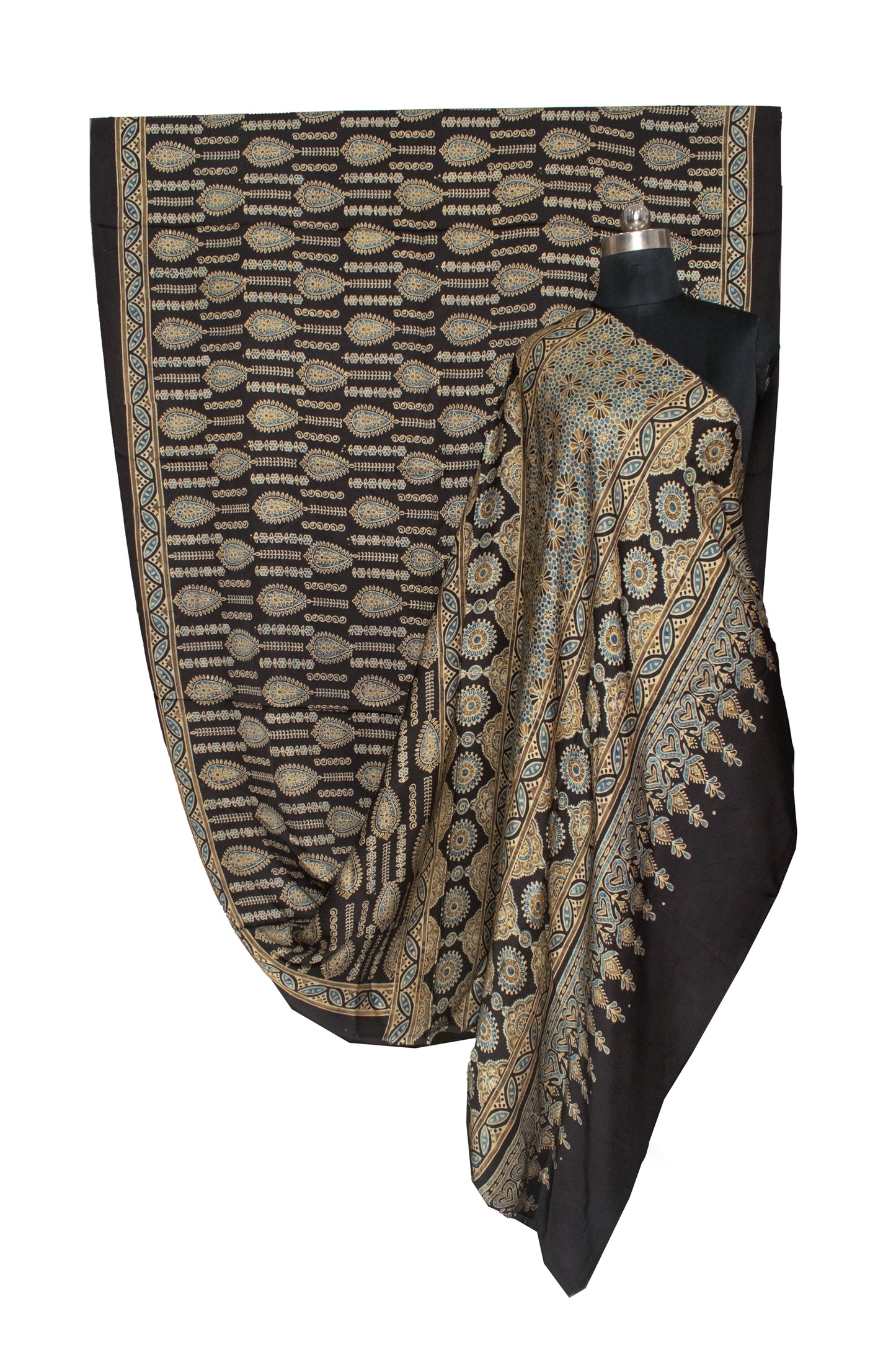 Ajrakh Modal Silk Natural Dye Hand Block Print Saree 5.5 Mtr Length + 0.85 Mtr Blouse Piece    -  SKU : ID24601L