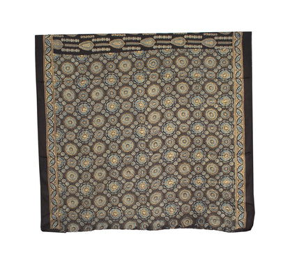 Ajrakh Modal Silk Natural Dye Hand Block Print Saree 5.5 Mtr Length + 0.85 Mtr Blouse Piece    -  SKU : ID24601L