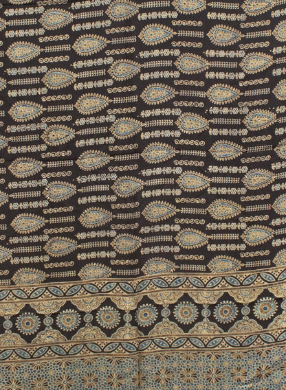 Ajrakh Modal Silk Natural Dye Hand Block Print Saree 5.5 Mtr Length + 0.85 Mtr Blouse Piece    -  SKU : ID24601L