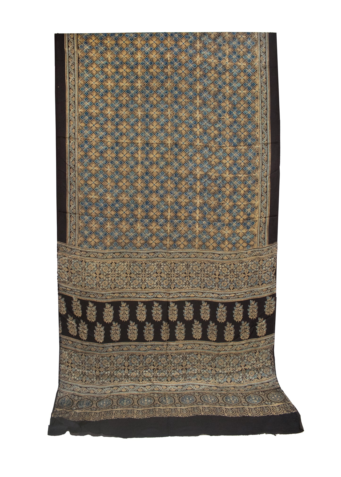 Ajrakh Modal Silk Natural Dye Hand Block Print Saree 5.5 Mtr Length + 0.85 Mtr Blouse Piece    -  SKU : ID2460AD