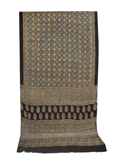 Ajrakh Modal Silk Natural Dye Hand Block Print Saree 5.5 Mtr Length + 0.85 Mtr Blouse Piece    -  SKU : ID2460AD