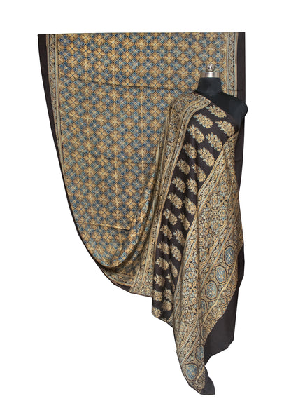 Ajrakh Modal Silk Natural Dye Hand Block Print Saree 5.5 Mtr Length + 0.85 Mtr Blouse Piece    -  SKU : ID2460AD