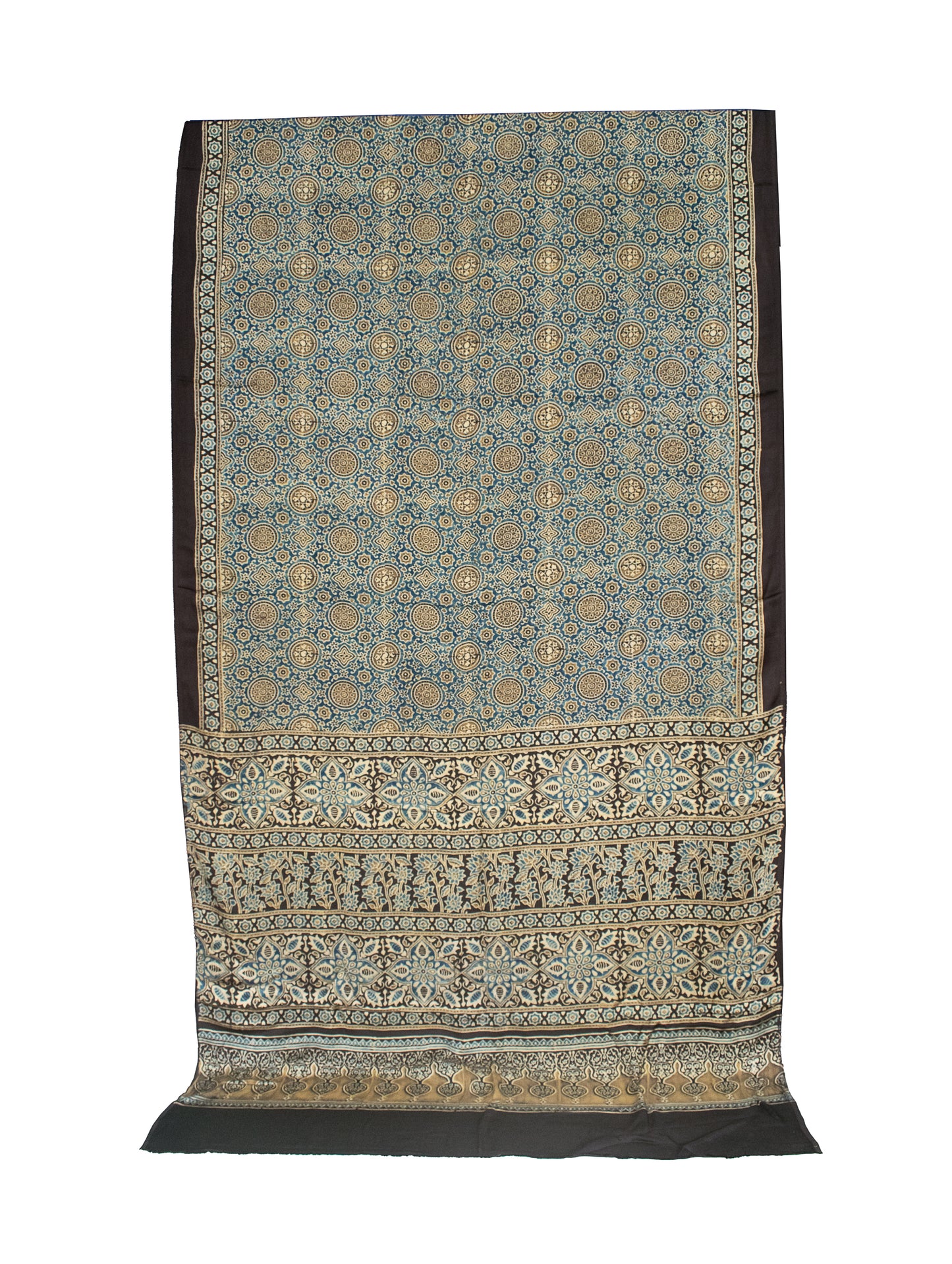 Ajrakh Modal Silk Natural Dye Hand Block Print Saree 5.5 Mtr Length + 0.85 Mtr Blouse Piece    -  SKU : ID2460AP