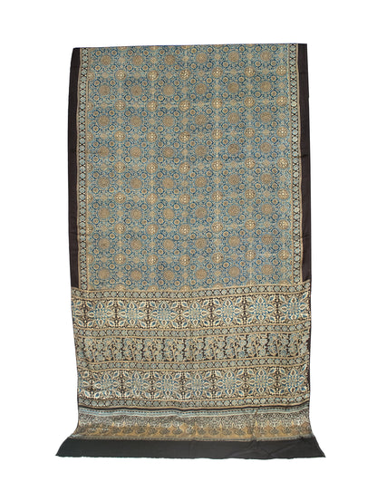 Ajrakh Modal Silk Natural Dye Hand Block Print Saree 5.5 Mtr Length + 0.85 Mtr Blouse Piece    -  SKU : ID2460AP