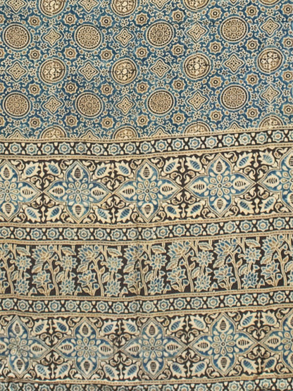 Ajrakh Modal Silk Natural Dye Hand Block Print Saree 5.5 Mtr Length + 0.85 Mtr Blouse Piece    -  SKU : ID2460AP
