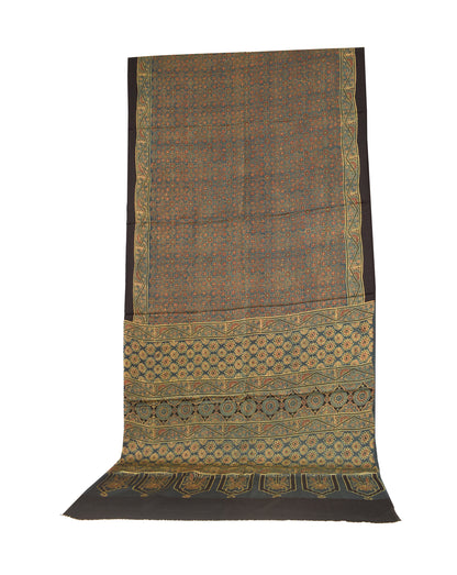Ajrakh Modal Silk Natural Dye Hand Block Print Saree  with Ajrakh Blouse Piece  - 6 Mtr Length    -  SKU : ID14C01H