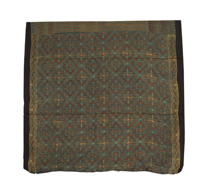 Ajrakh Modal Silk Natural Dye Hand Block Print Saree  with Ajrakh Blouse Piece  - 6 Mtr Length    -  SKU : ID14C01M