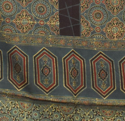 Ajrakh Modal Silk Natural Dye Hand Block Print Saree  with Ajrakh Blouse Piece  - 6 Mtr Length    -  SKU : ID14C01R