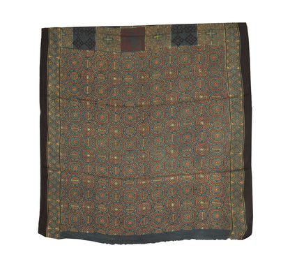 Ajrakh Modal Silk Natural Dye Hand Block Print Saree  with Ajrakh Blouse Piece  - 6 Mtr Length    -  SKU : ID14C0AG