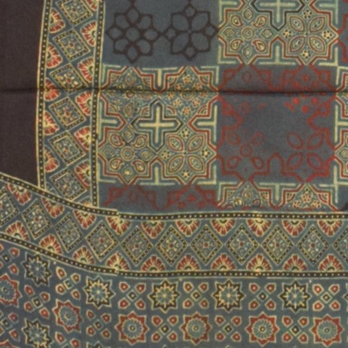 Ajrakh Modal Silk Natural Dye Hand Block Print Saree  with Ajrakh Blouse Piece  - 6 Mtr Length    -  SKU : ID14C0AG