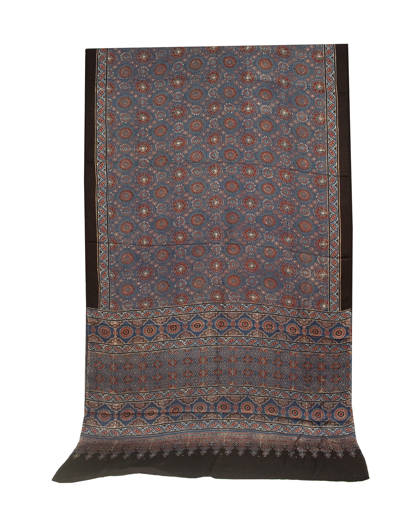 Ajrakh Modal Silk Natural Dye Hand Block Print Saree with Blouse Piece - 5.5 Mtr Length   -  SKU : AI18801C
