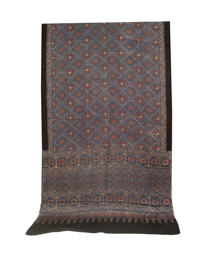 Ajrakh Modal Silk Natural Dye Hand Block Print Saree with Blouse Piece - 5.5 Mtr Length   -  SKU : AI18801C