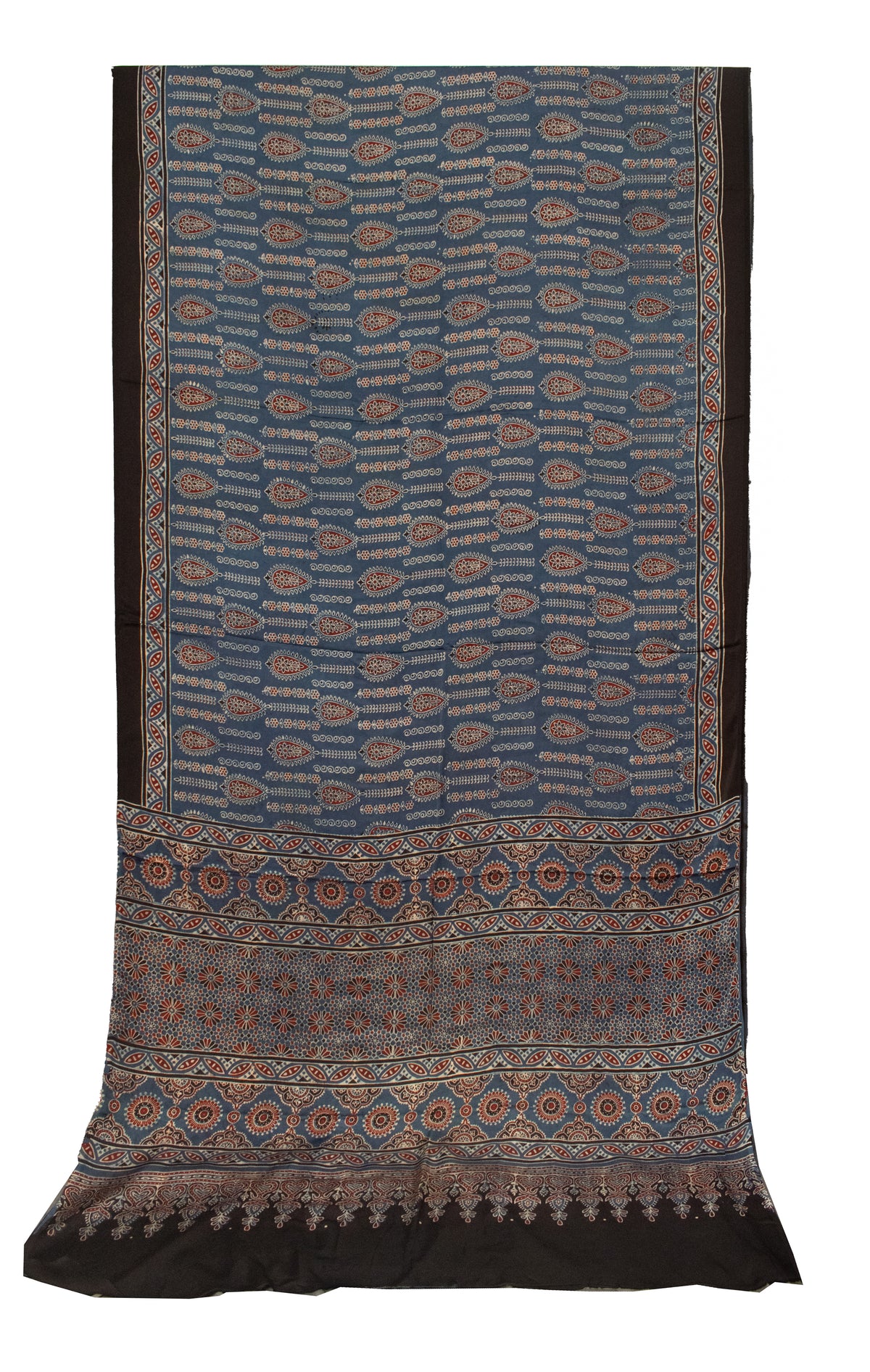 Ajrakh Modal Silk Natural Dye Hand Block Print Saree with Blouse Piece - 5.5 Mtr Length   -  SKU : AI18801C