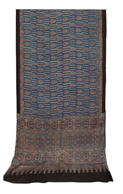 Ajrakh Modal Silk Natural Dye Hand Block Print Saree with Blouse Piece - 5.5 Mtr Length   -  SKU : AI18801C