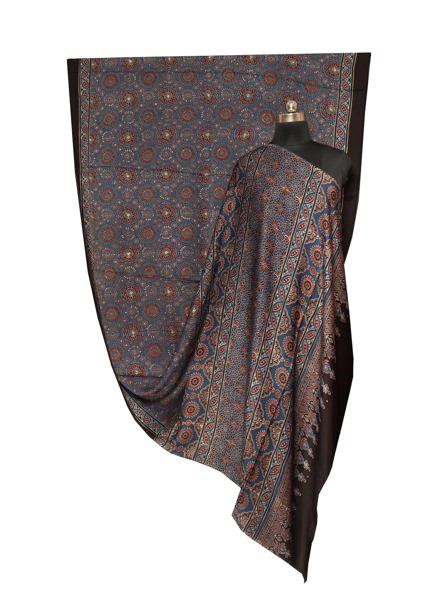Ajrakh Modal Silk Natural Dye Hand Block Print Saree with Blouse Piece - 5.5 Mtr Length   -  SKU : AI18801C