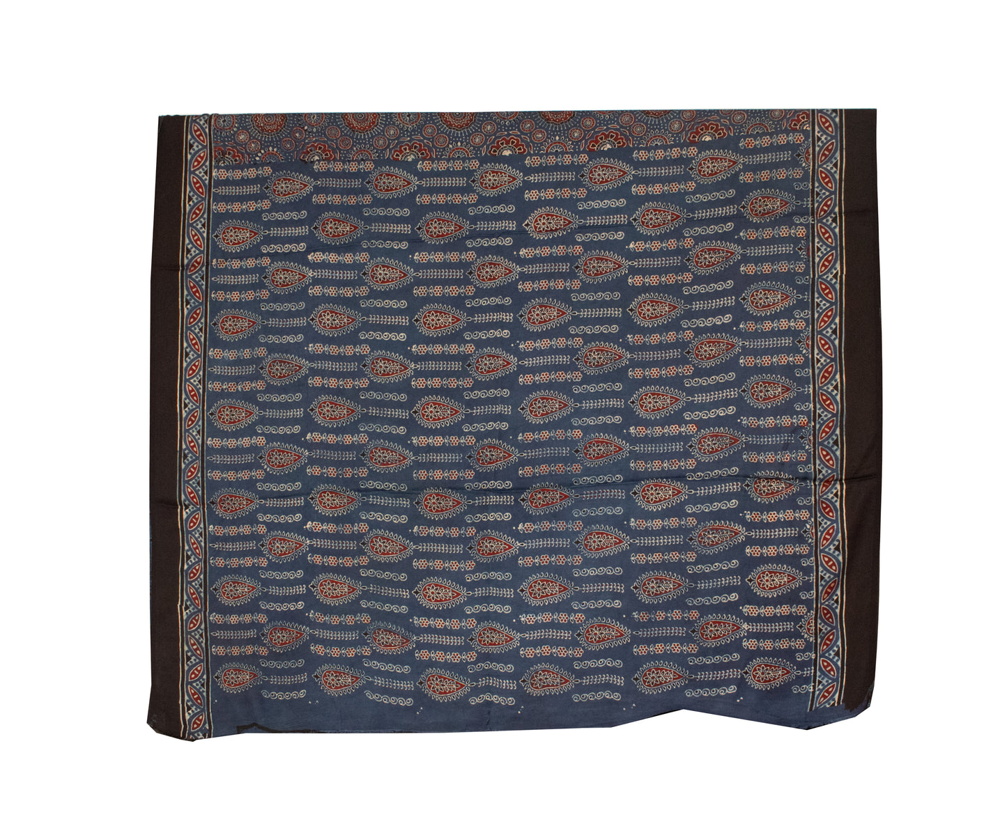 Ajrakh Modal Silk Natural Dye Hand Block Print Saree with Blouse Piece - 5.5 Mtr Length   -  SKU : AI18801C