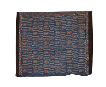 Ajrakh Modal Silk Natural Dye Hand Block Print Saree with Blouse Piece - 5.5 Mtr Length   -  SKU : AI18801C