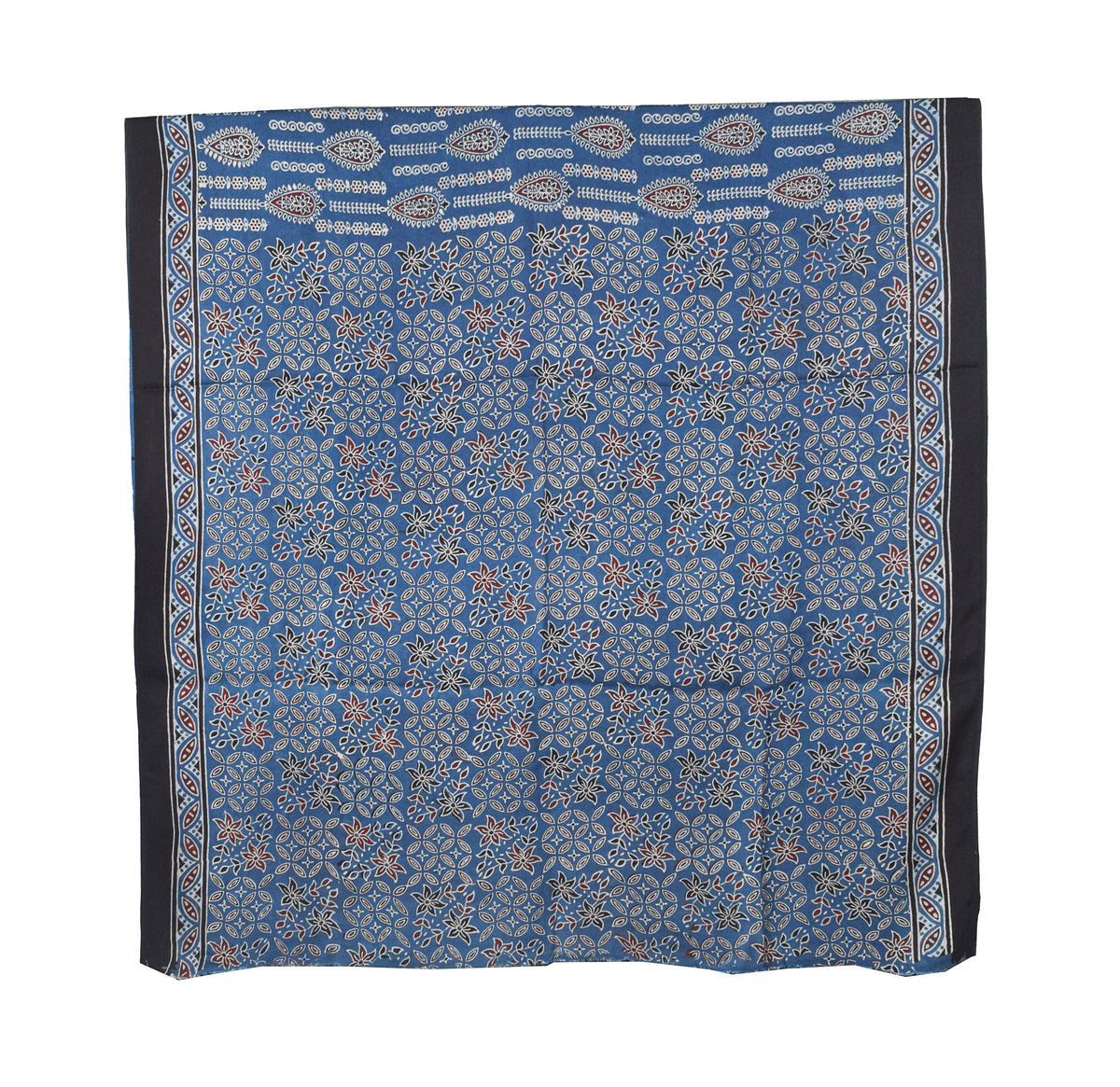 Ajrakh Modal Silk Natural Dye Hand Block Print Saree with Blouse Piece - 5.5 Mtr Length   -  SKU : AI18801C