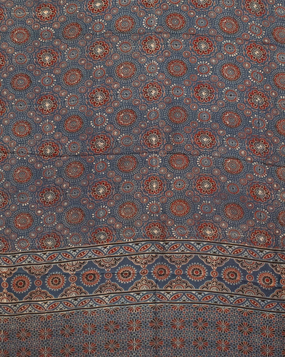 Ajrakh Modal Silk Natural Dye Hand Block Print Saree with Blouse Piece - 5.5 Mtr Length   -  SKU : AI18801C
