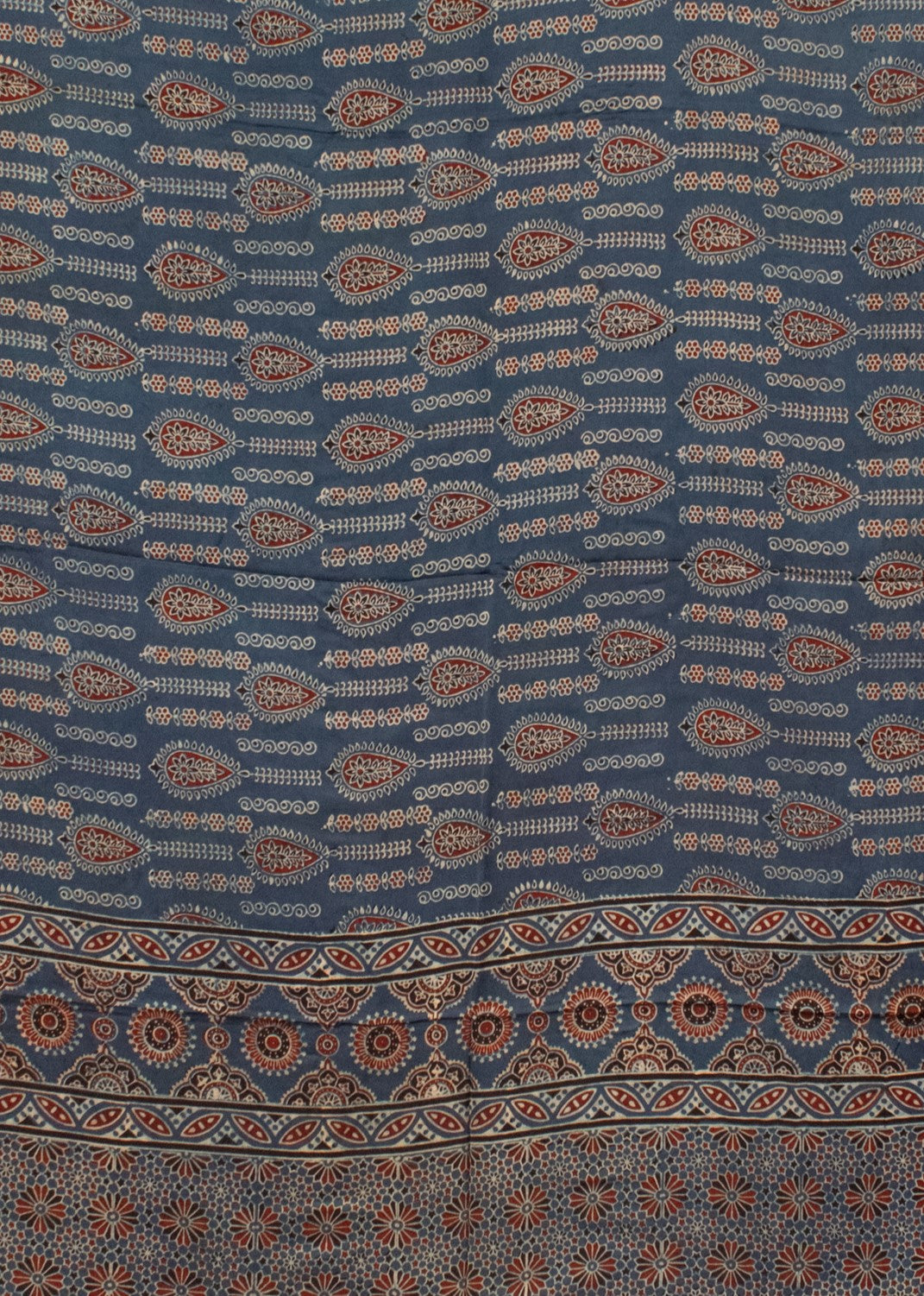 Ajrakh Modal Silk Natural Dye Hand Block Print Saree with Blouse Piece - 5.5 Mtr Length   -  SKU : AI18801C