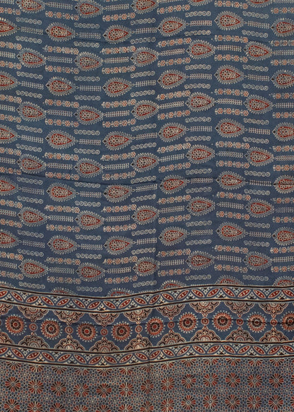 Ajrakh Modal Silk Natural Dye Hand Block Print Saree with Blouse Piece - 5.5 Mtr Length   -  SKU : AI18801C