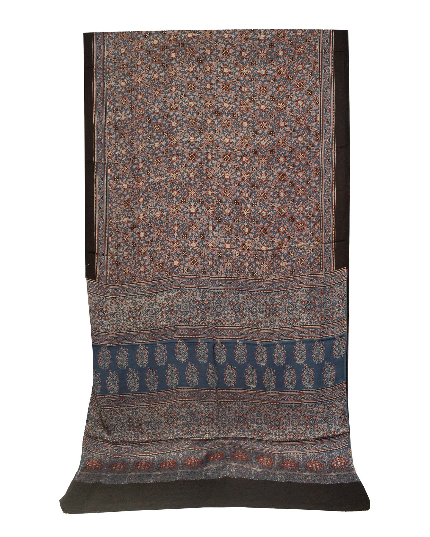 Ajrakh Modal Silk Natural Dye Hand Block Print Saree with Blouse Piece - 5.5 Mtr Length   -  SKU : AI18801H