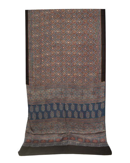 Ajrakh Modal Silk Natural Dye Hand Block Print Saree with Blouse Piece - 5.5 Mtr Length   -  SKU : AI18801H