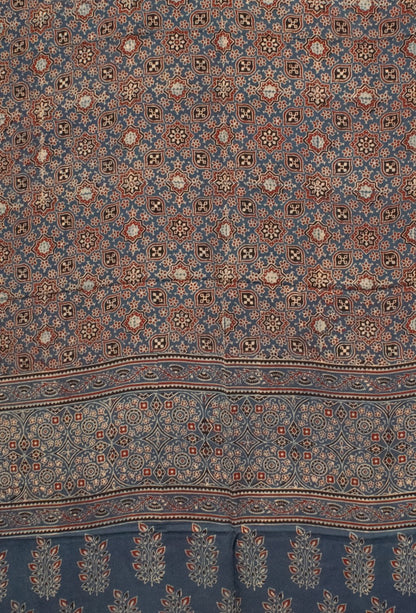 Ajrakh Modal Silk Natural Dye Hand Block Print Saree with Blouse Piece - 5.5 Mtr Length   -  SKU : AI18801H
