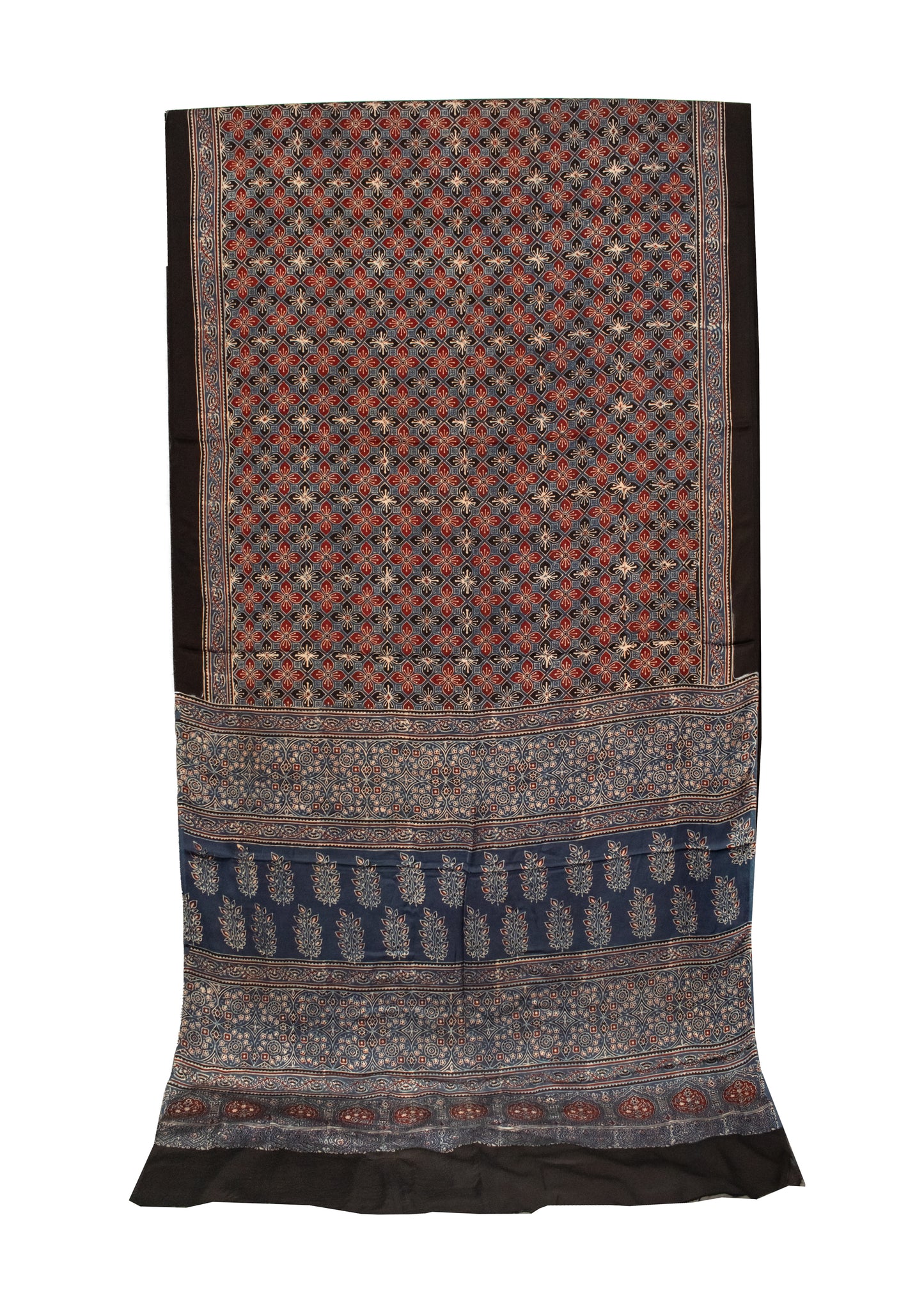 Ajrakh Modal Silk Natural Dye Hand Block Print Saree with Blouse Piece - 5.5 Mtr Length   -  SKU : AI18801M