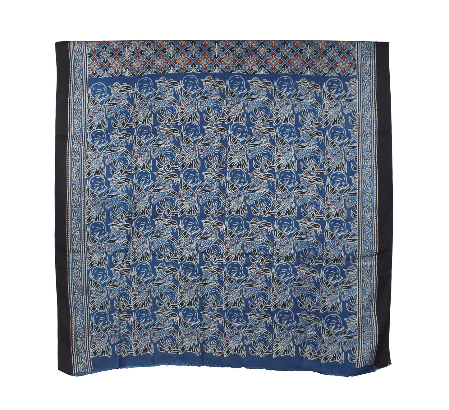 Ajrakh Modal Silk Natural Dye Hand Block Print Saree with Blouse Piece - 5.5 Mtr Length   -  SKU : AI18801M