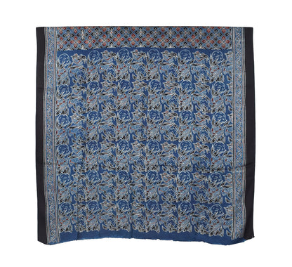 Ajrakh Modal Silk Natural Dye Hand Block Print Saree with Blouse Piece - 5.5 Mtr Length   -  SKU : AI18801M