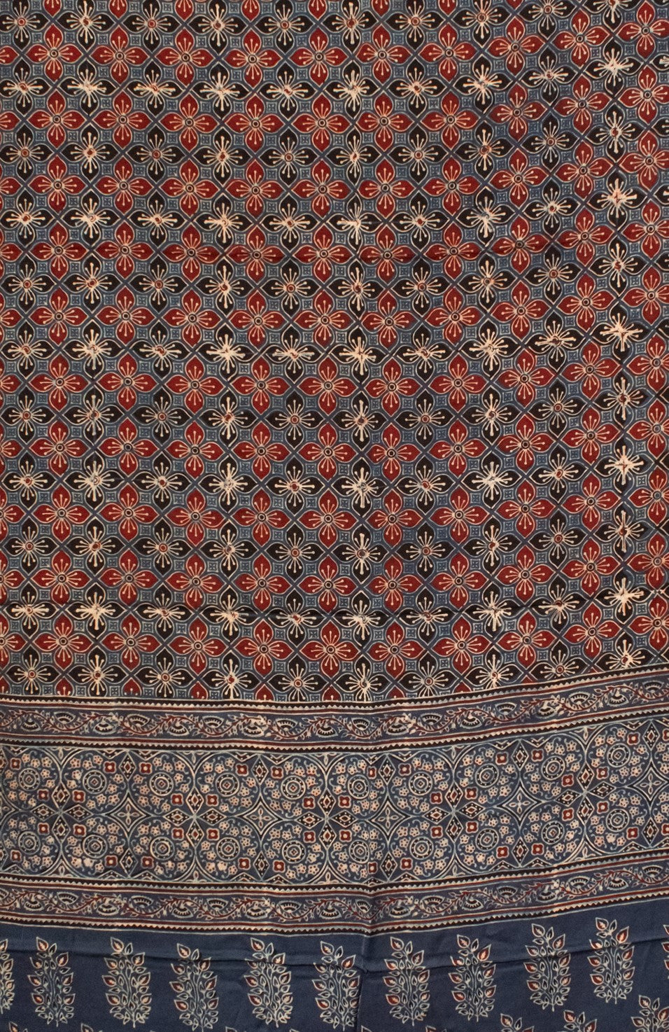Ajrakh Modal Silk Natural Dye Hand Block Print Saree with Blouse Piece - 5.5 Mtr Length   -  SKU : AI18801M