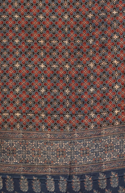 Ajrakh Modal Silk Natural Dye Hand Block Print Saree with Blouse Piece - 5.5 Mtr Length   -  SKU : AI18801M