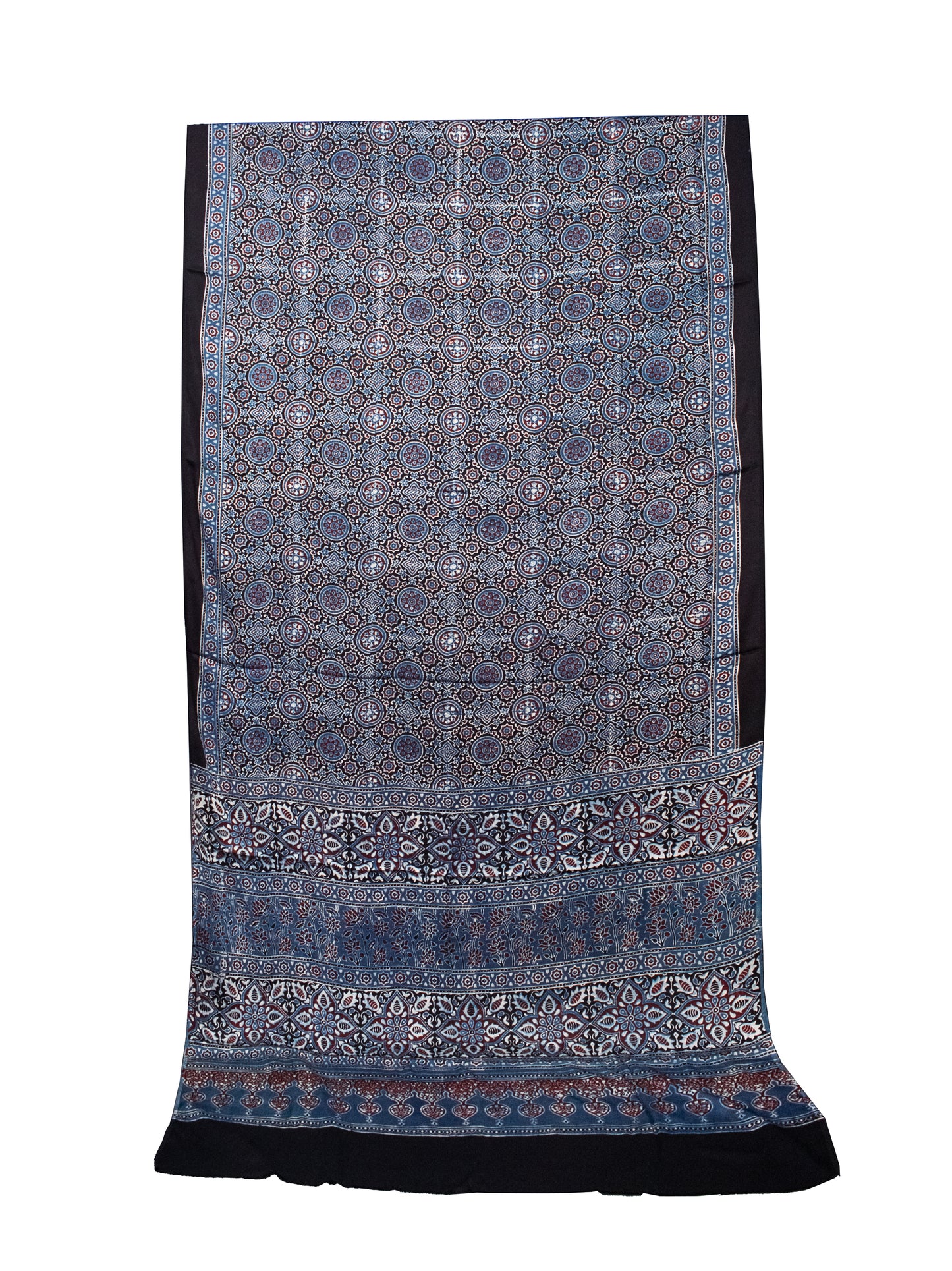 Ajrakh Modal Silk Natural Dye Hand Block Print Saree with Blouse Piece - 5.5 Mtr Length   -  SKU : AI18801R