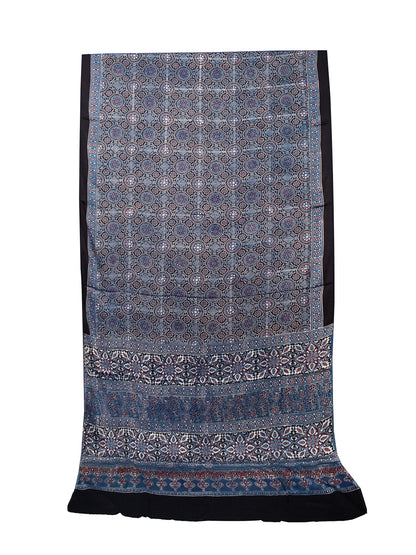 Ajrakh Modal Silk Natural Dye Hand Block Print Saree with Blouse Piece - 5.5 Mtr Length   -  SKU : AI18801R