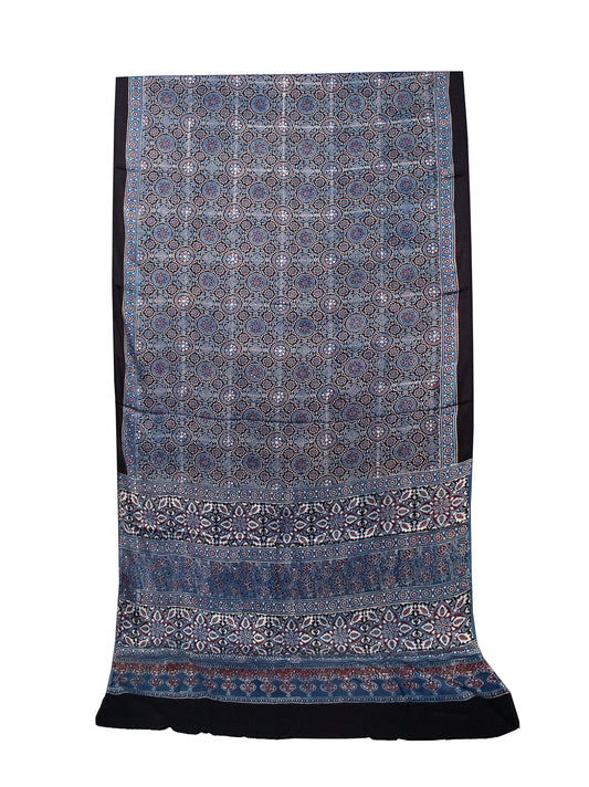 Ajrakh Modal Silk Natural Dye Hand Block Print Saree with Blouse Piece - 5.5 Mtr Length   -  SKU : AI18801R