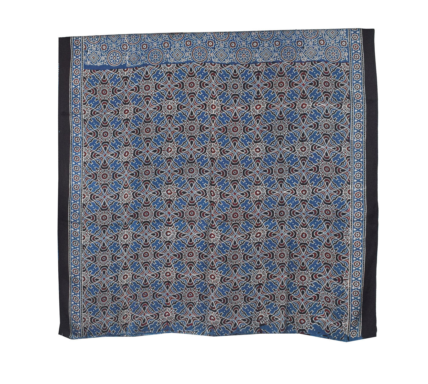 Ajrakh Modal Silk Natural Dye Hand Block Print Saree with Blouse Piece - 5.5 Mtr Length   -  SKU : AI18801R