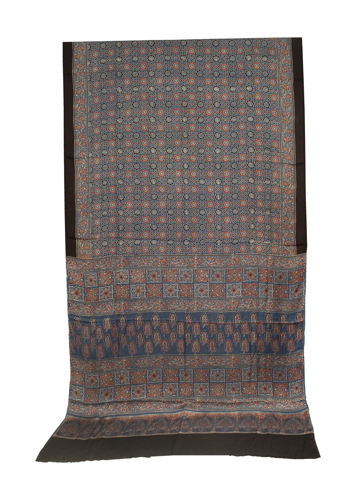 Ajrakh Modal Silk Natural Dye Hand Block Print Saree with Blouse Piece - 5.5 Mtr Length   -  SKU : AI18801W