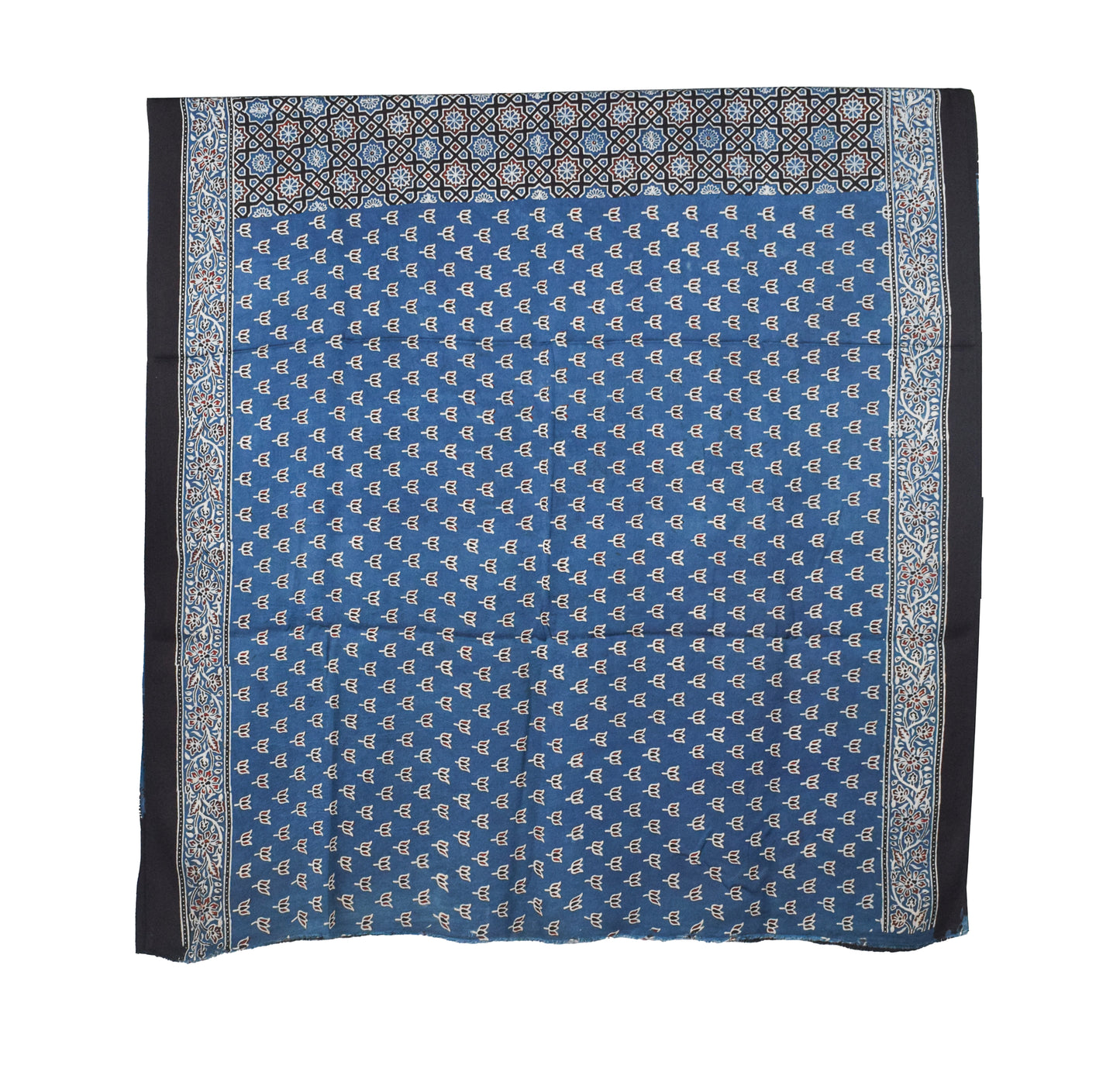 Ajrakh Modal Silk Natural Dye Hand Block Print Saree with Blouse Piece - 5.5 Mtr Length   -  SKU : AI18801W