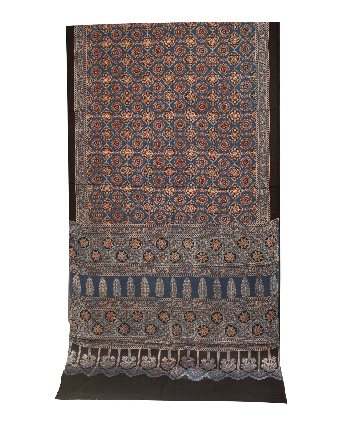 Ajrakh Modal Silk Natural Dye Hand Block Print Saree with Blouse Piece - 5.5 Mtr Length   -  SKU : AI1880AB